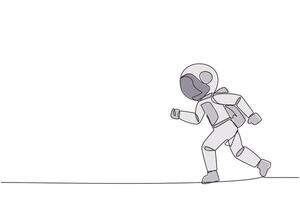 Continuous one line drawing young astronaut doing light exercise. Running aims to maintain heart health. Astronaut with healthy life style. Good mental. Single line draw design illustration vector