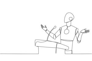 Single one line drawing smart robotic speaking at the podium while opening hands. Explain the history of the company to become a multinational company. Continuous line design graphic illustration vector