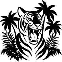 Hand drawn tiger linocut vector