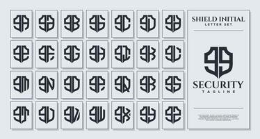 Set of geometric shield lowercase letter G GG logo, number 9 99 design vector