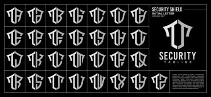 Set of technology shield letter T TT logo design vector