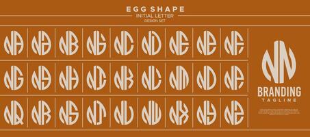 Simple line egg shape stamp letter N NN logo design set vector