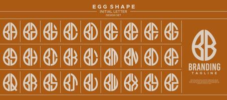 Simple line egg shape stamp letter B BB logo design set vector