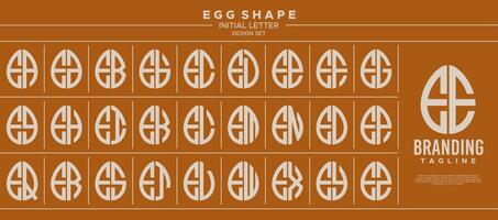 Simple line egg shape stamp letter E EE logo design set vector