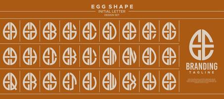 Simple line egg shape stamp letter E EE logo design set vector