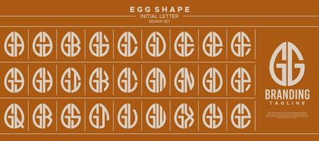 Simple line egg shape stamp letter G GG logo design set vector