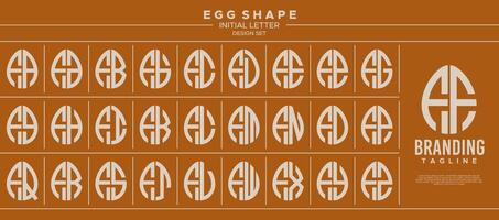 Simple line egg shape stamp letter F FF logo design set vector