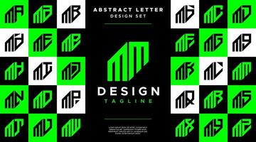 Modern sharp line abstract letter M MM logo bundle vector