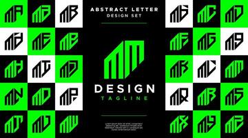 Modern sharp line abstract letter M MM logo bundle vector