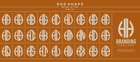 Simple line egg shape stamp letter H HH logo design set vector