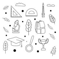 collection of black and white back to school icons doodle vector