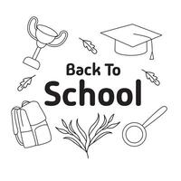 collection of black and white back to school icons doodle vector