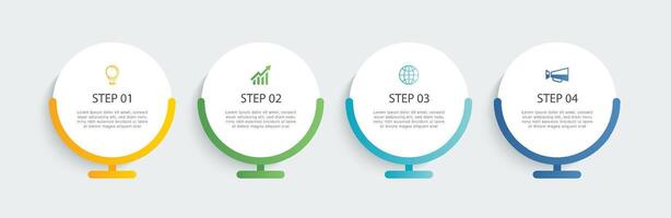 Infographics circle timeline with 4 number data template. Illustration abstract background. vector