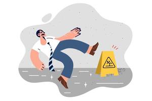 Business man slipped and fell on wet office floor due to clumsiness and unwillingness to look around vector