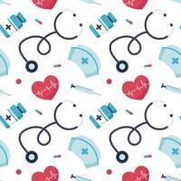 Doctors Day Seamless Pattern Design with Medical Equipment in Template Hand Drawn Cartoon Flat Illustration vector