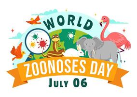 World Zoonoses Day Illustration on 6 July with Various Animals and Plant which is in the Forest to Protect in Flat Cartoon Background Design vector