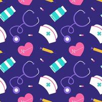 Doctors Day Seamless Pattern Design with Medical Equipment in Template Hand Drawn Cartoon Flat Illustration vector