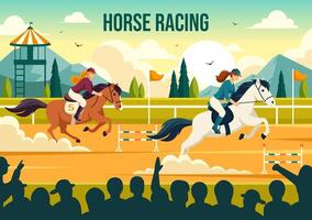 Horse Racing Competition Illustration with Equestrian Performance Sport and Rider or Jockeys in a Racecourse on Flat Cartoon Background vector