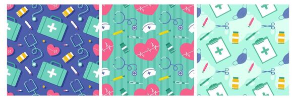 Doctors Day Seamless Pattern Design with Medical Equipment in Template Hand Drawn Cartoon Flat Illustration vector