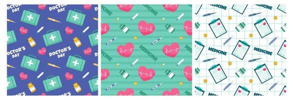 Doctors Day Seamless Pattern Design with Medical Equipment in Template Hand Drawn Cartoon Flat Illustration vector