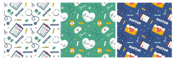 Doctors Day Seamless Pattern Design with Medical Equipment in Template Hand Drawn Cartoon Flat Illustration vector