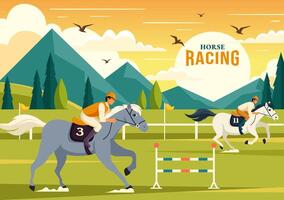 Horse Racing Competition Illustration with Equestrian Performance Sport and Rider or Jockeys in a Racecourse on Flat Cartoon Background vector