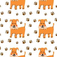 Seamless pattern with dog terrier and pow, illustration vector