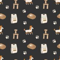 Cartoon dogs and equipment, supplies for pets and puppy seamless pattern vector