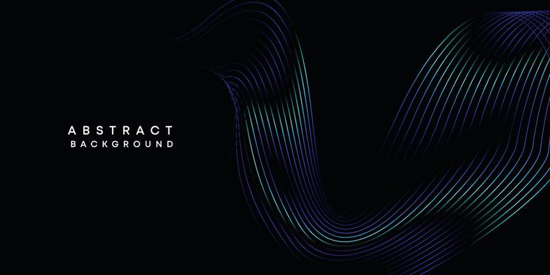Abstract data visualization, geometric dark blue, orange, green gradient waving lines technology background. Purple, navy blue, red gradient futuristic geometric shiny wave pattern banner background