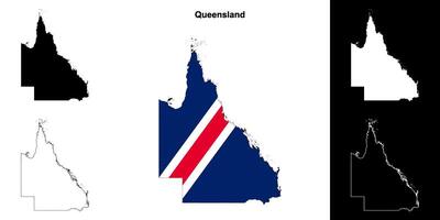 Queensland blanco contorno mapa conjunto vector