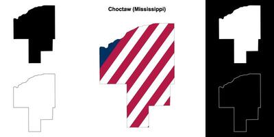 Choctaw County, Mississippi outline map set vector