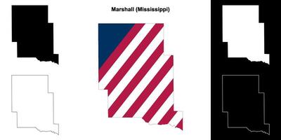 Marshall County, Mississippi outline map set vector