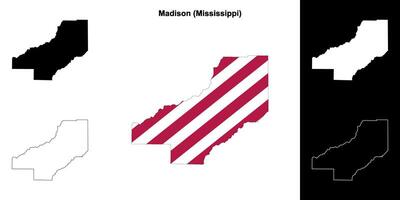 Madison County, Mississippi outline map set vector