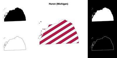 Huron County, Michigan outline map set vector