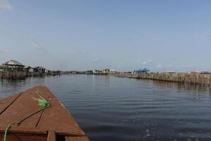 lake nokoue a lake in the south of benin, where people once run away from another tribe and built their houses on stilts. it is also mentioned as the african venice. photo