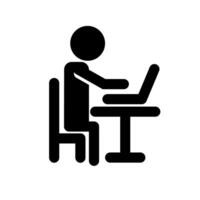 Silhouette icon of a person sitting on a chair and working on a computer at a desk. vector