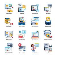 Collection of Data Hosting Flat Icons vector