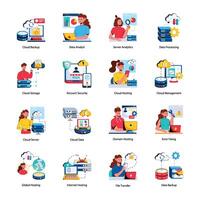 Set of 16 Data Center Flat Icons vector