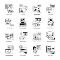 Collection of Data Hosting Glyph Icons vector