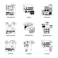 Bundle of Data Operations Glyph Icons vector