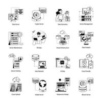 Collection of Data Server Glyph Icons vector