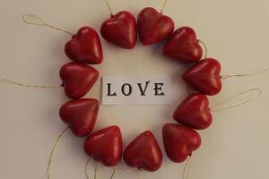 red hearts on a white background photo