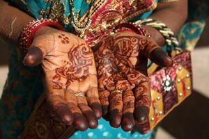 henna or mehndi tattoos on hands photo