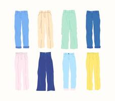 Cartoon Color Different Type Clothes Male Pants Set. vector