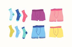 Cartoon Color Different Type Clothes Male Underwear Set. vector