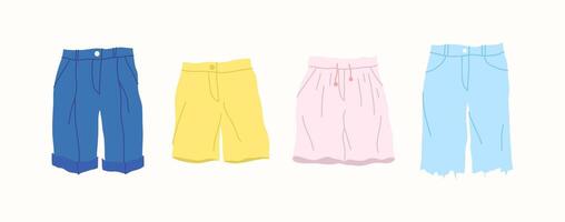 dibujos animados color diferente tipo ropa masculino pantalones cortos conjunto vector