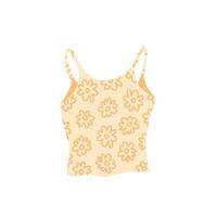 Cartoon Beige Clothe Female Top Flowers Print. vector