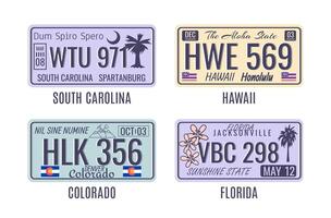 Cartoon Color Car Numbers of Vehicle Registration Set. vector