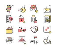 Hacking Sign Color Thin Line Icon Set vector