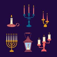 Cartoon Color Different Vintage Candlesticks Icon Set. vector